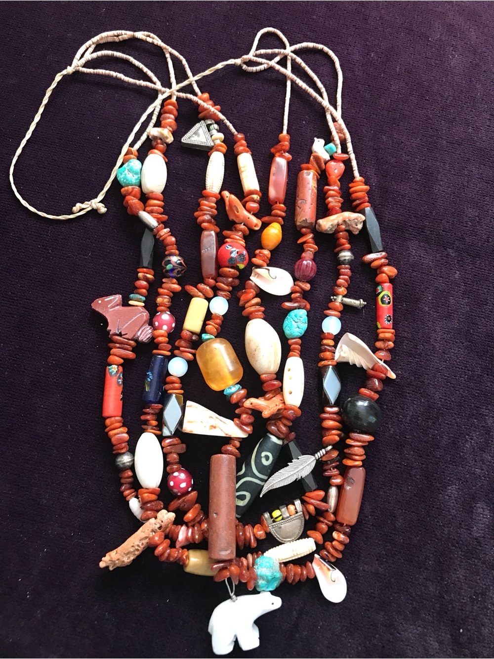 Vintage Fetish Beads Multi Strand Native American Necklace